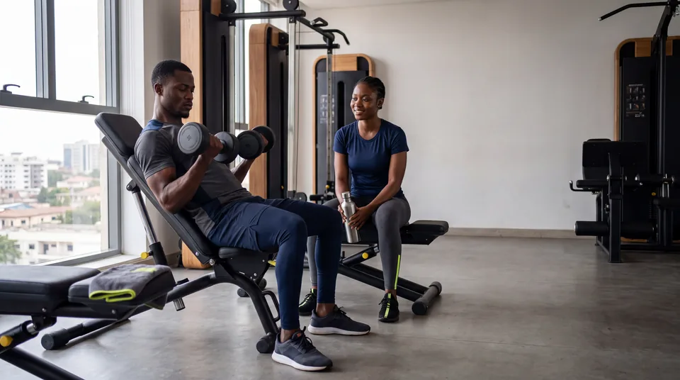 Two Ghanaian adults during a strength training session