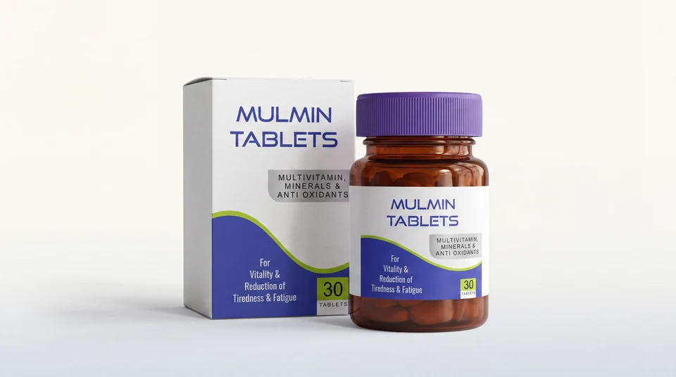 Mulmin Tablets carton and bottle